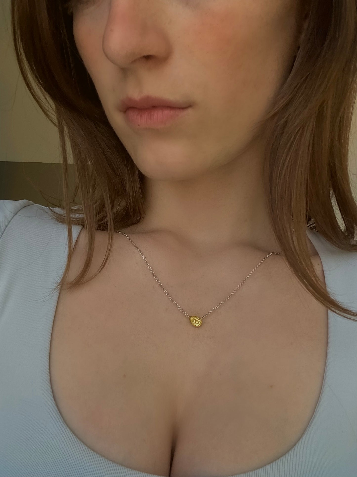 H20 Sunshine Droplet Pendant with Yellow Diamond 1.29ct Set in 18k Yellow Gold on 18" 18k White Gold Chain