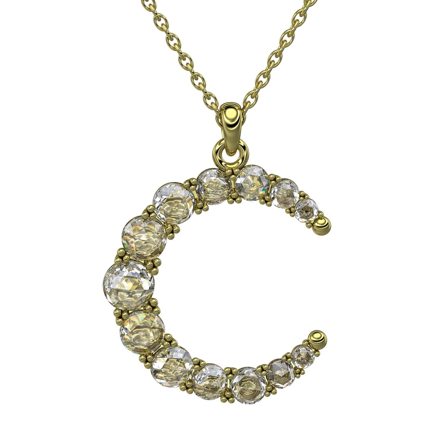 Celestial Crescent Moon 1.11 ctw. Rose Cut Diamond Pendant in 18K