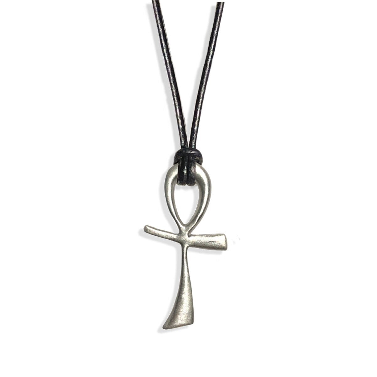 Happy Ankh Sterling Silver neckcord on leather.