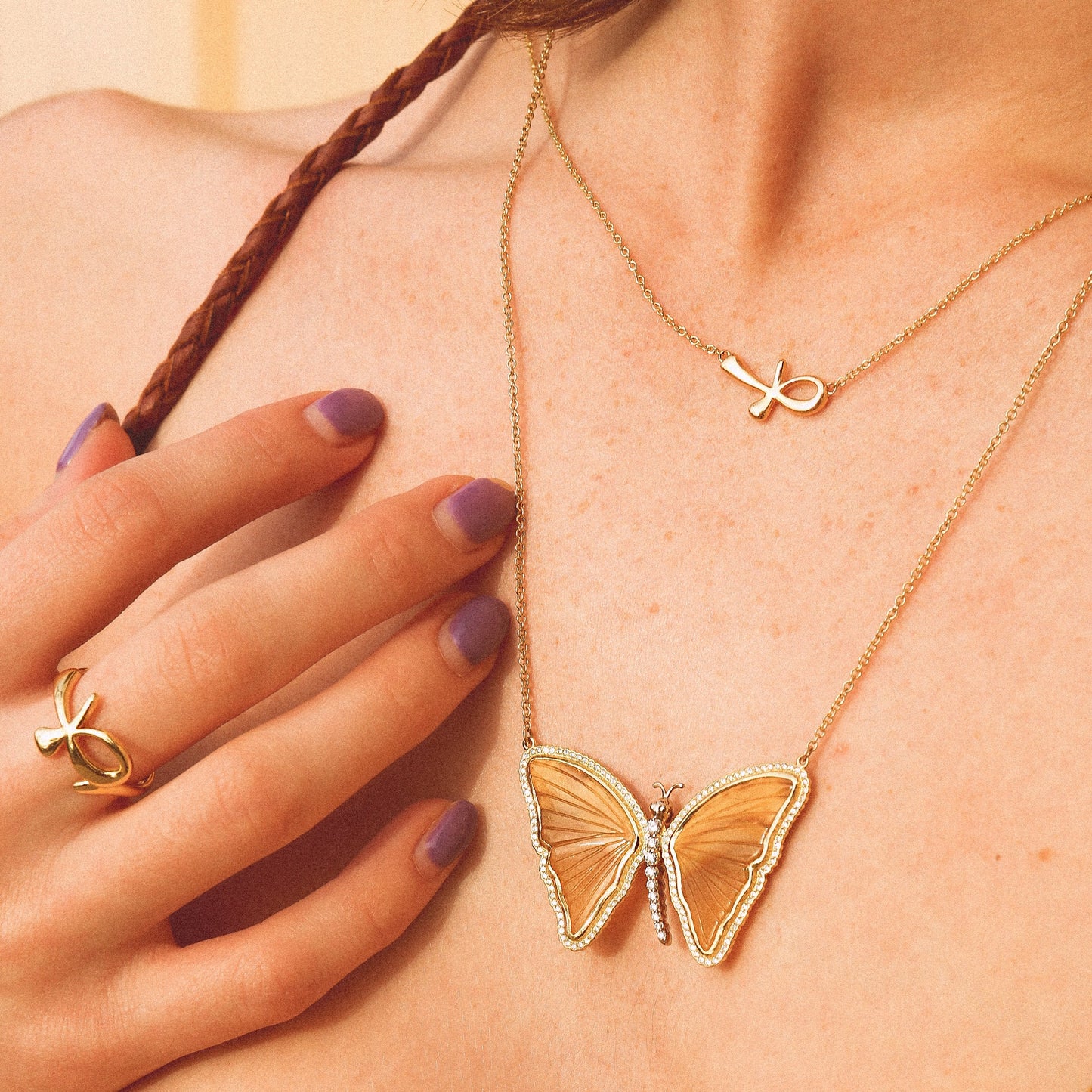 Bespoke Agate Panorama and .75ctw Diamond Butterfly Pendant