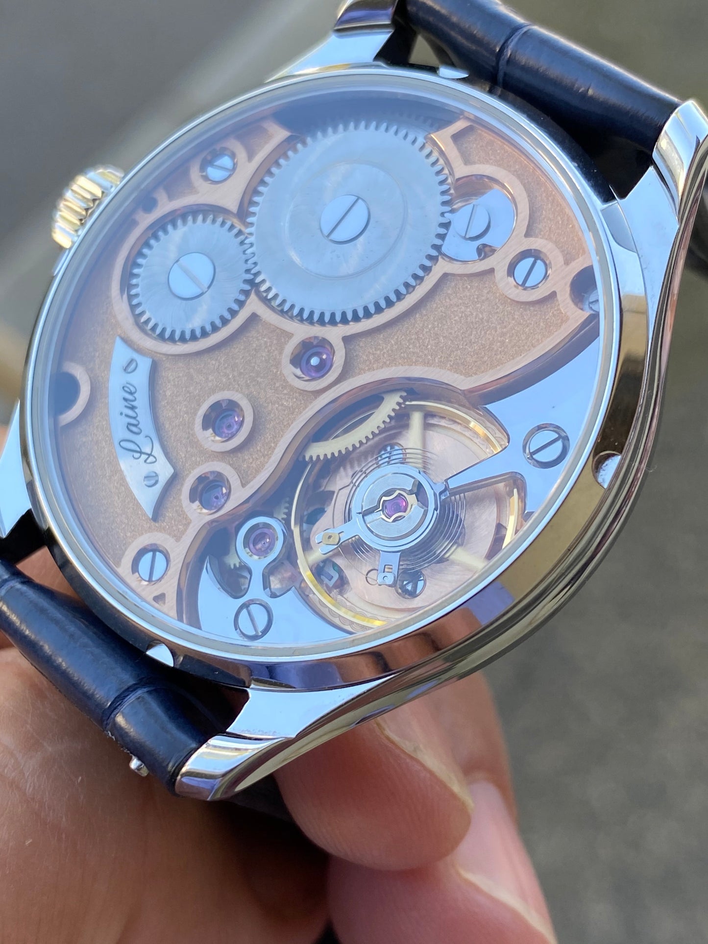 Estate SS 40.5mm Laine Gelidus Guilloche Green dial RG manual wind on strap B&P
