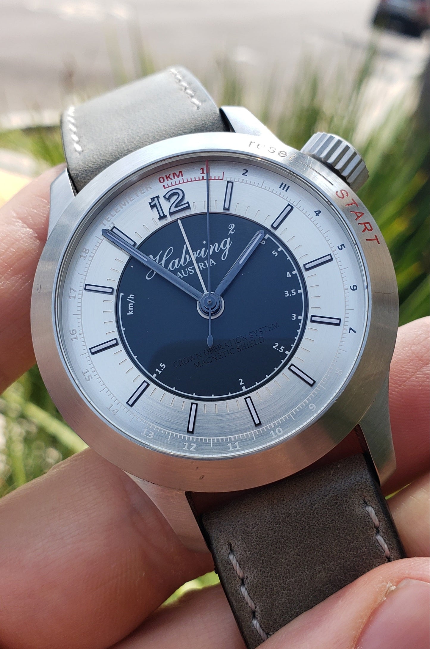 Estate SS Habring2 ChronotempVs III automatic COS chronograph on strap. B&P