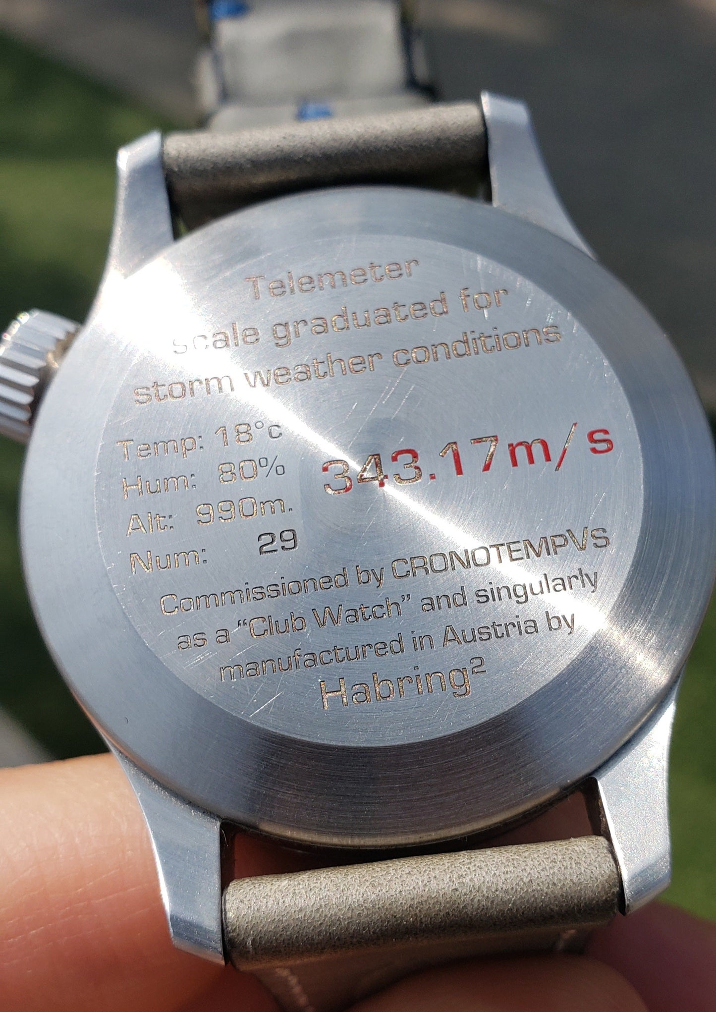 Estate SS Habring2 ChronotempVs III automatic COS chronograph on strap. B&P
