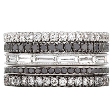 Sethi Couture Black and White Diamond Stack Ring Set