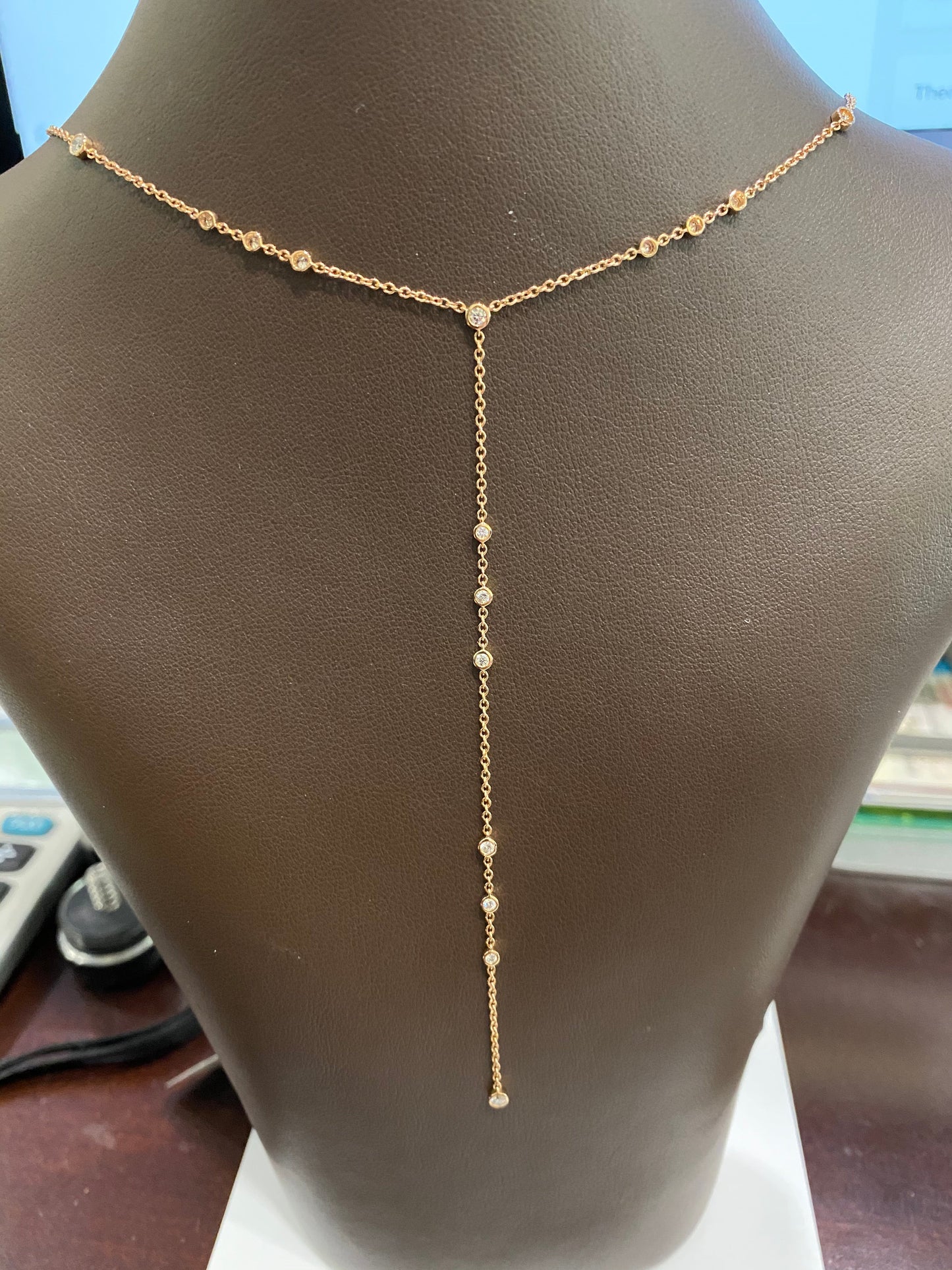 Celestial Collection 0.44ctw Orbital diamond Lariat bezel set necklace in 18K