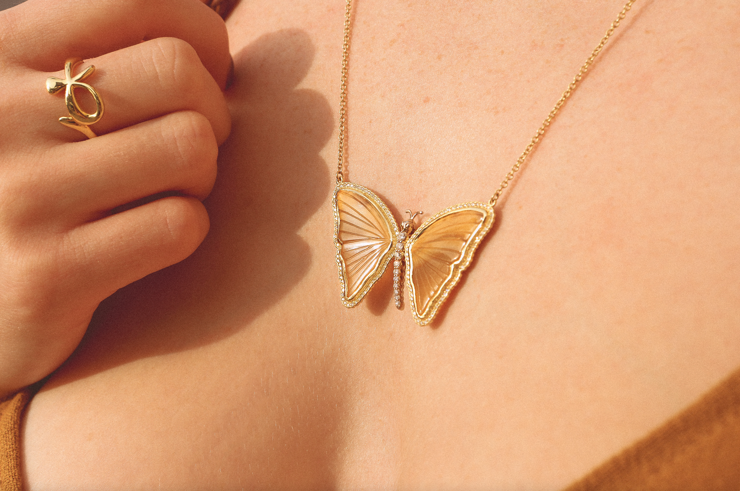 Bespoke Agate Panorama and .75ctw Diamond Butterfly Pendant