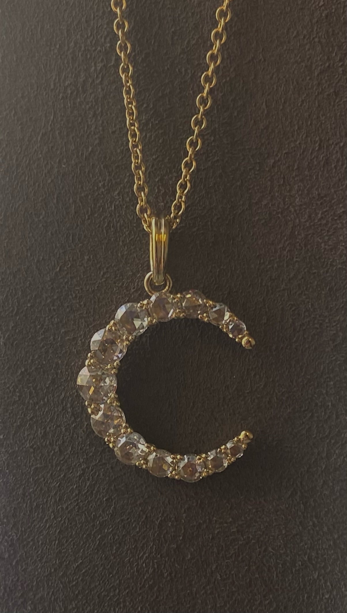 Celestial Crescent Moon 1.11 ctw. Rose Cut Diamond Pendant in 18K