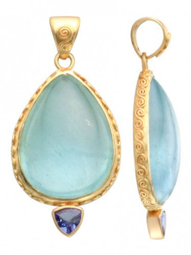 Steven Battelle Pear Aquamarine Pendant Necklace