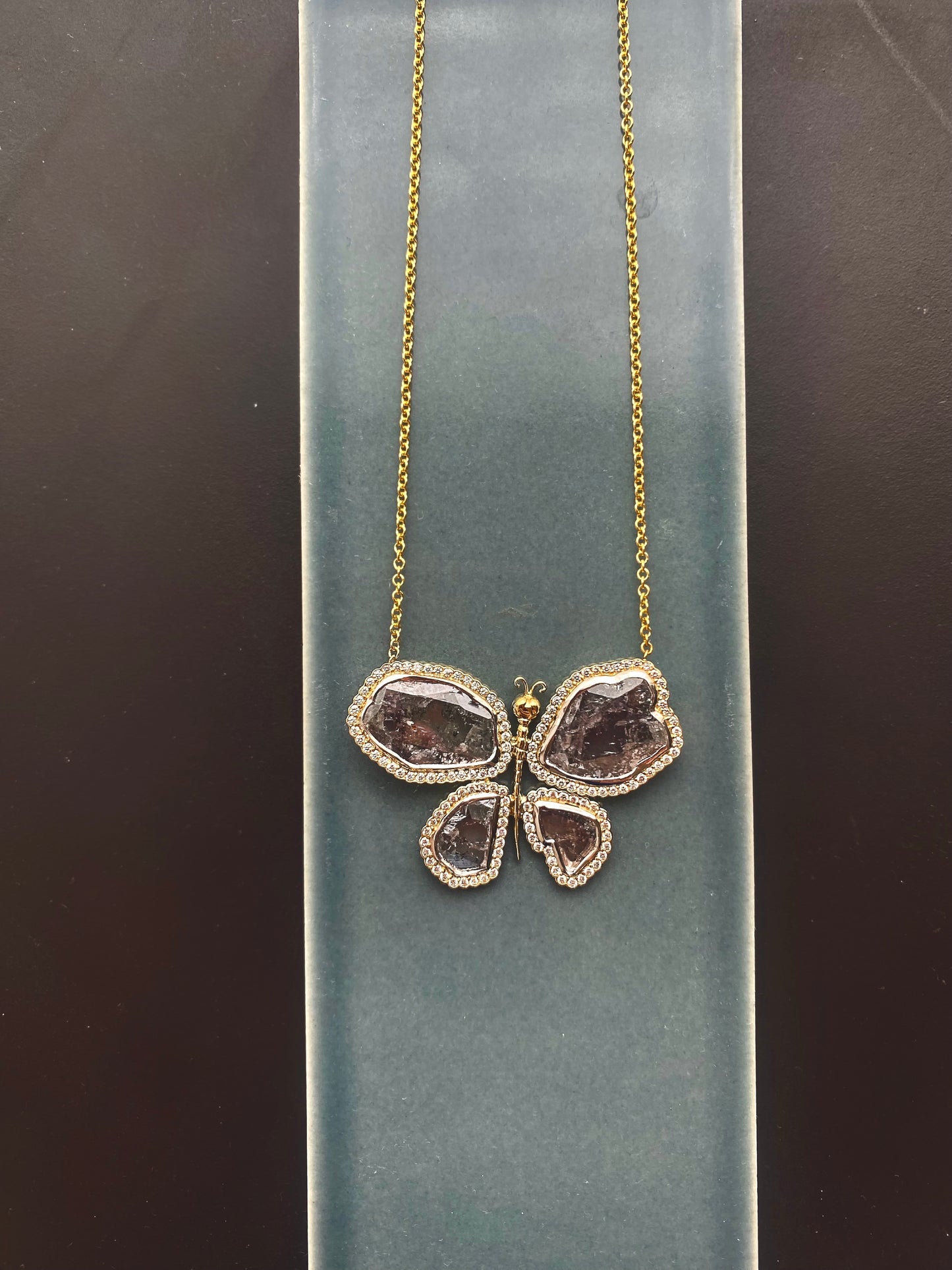 Bespoke Night Moth Sliced 3.34ctw Diamond Pendant set in 18k Yellow Gold & Platinum Surrounded by 0.67ctw Diamond Halo