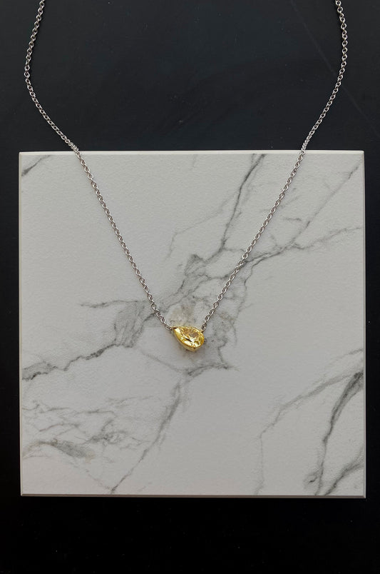 H20 Sunshine Droplet Pendant with Yellow Diamond 1.29ct Set in 18k Yellow Gold on 18" 18k White Gold Chain