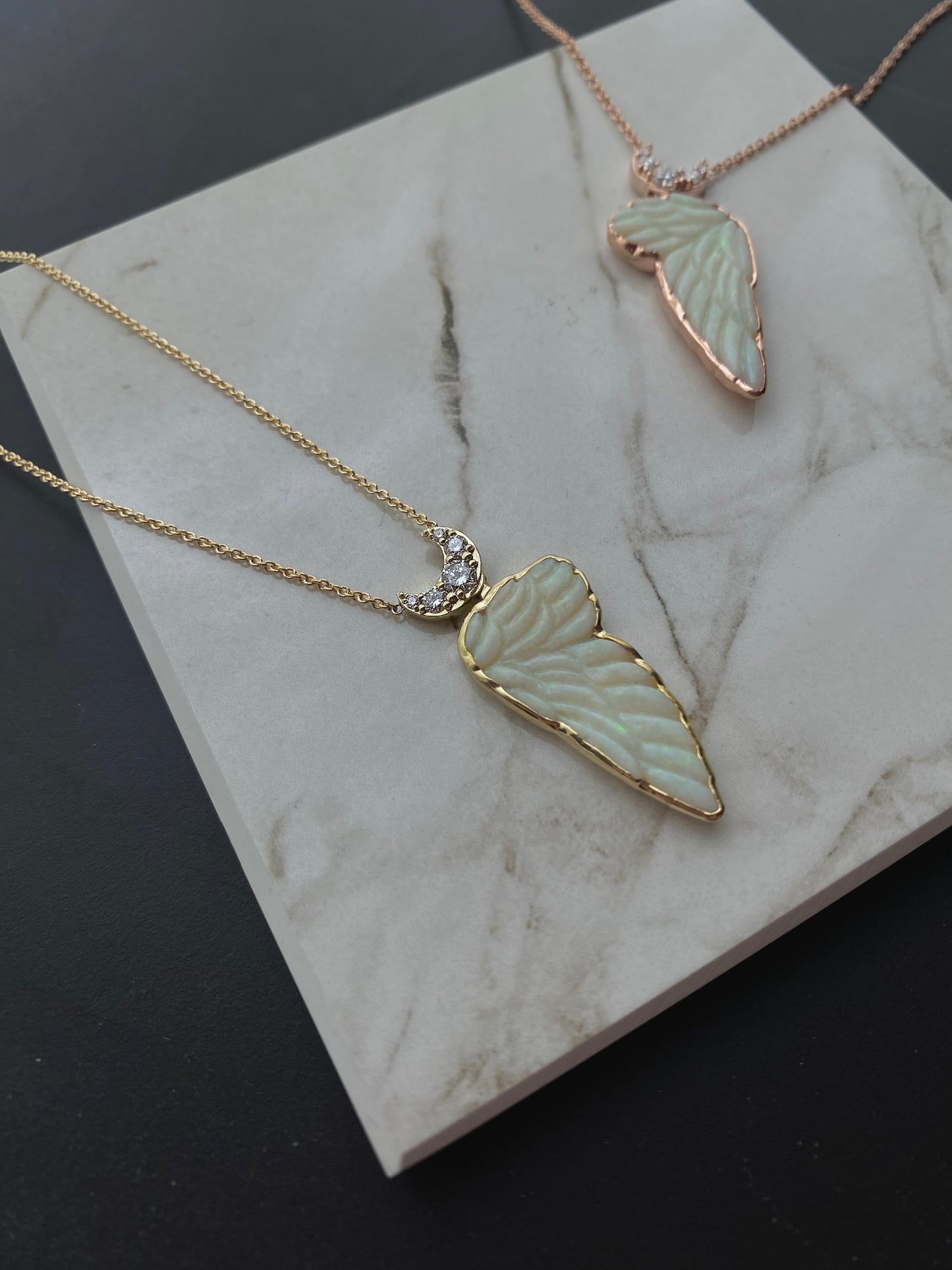 Celestial Opal & Diamond 0.26ctw Angel Wing Necklace