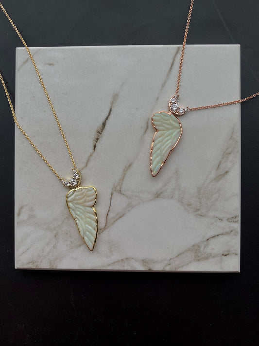 Celestial Opal & Diamond 0.26ctw Angel Wing Necklace