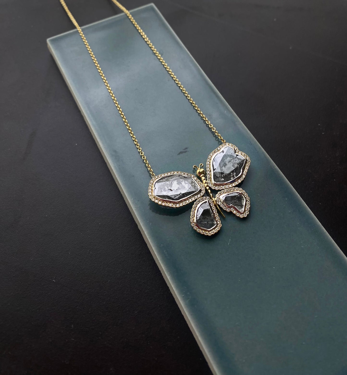 Bespoke Night Moth Sliced 3.34ctw Diamond Pendant set in 18k Yellow Gold & Platinum Surrounded by 0.67ctw Diamond Halo