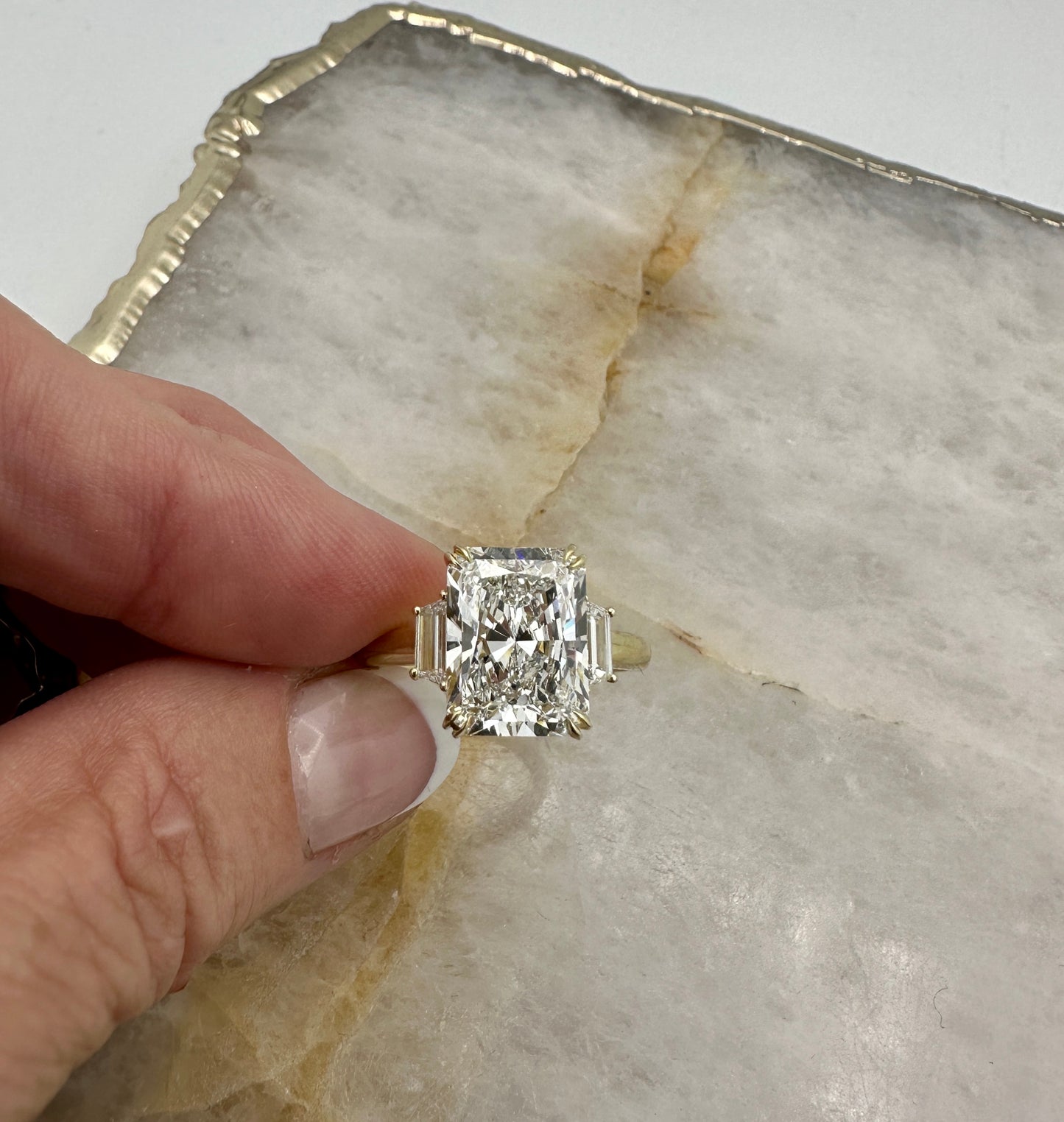 Mariposa 3-stone 5.53ctw Lab Diamond ring in 18ky