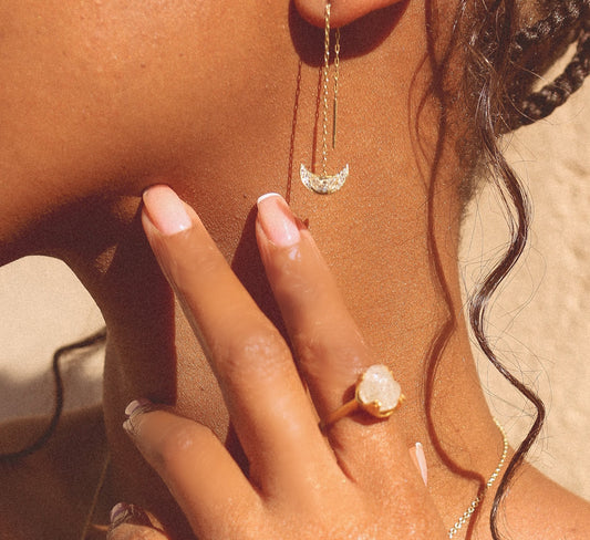 Mariposa 18K YG Half Moon Diamond Dangle Earrings