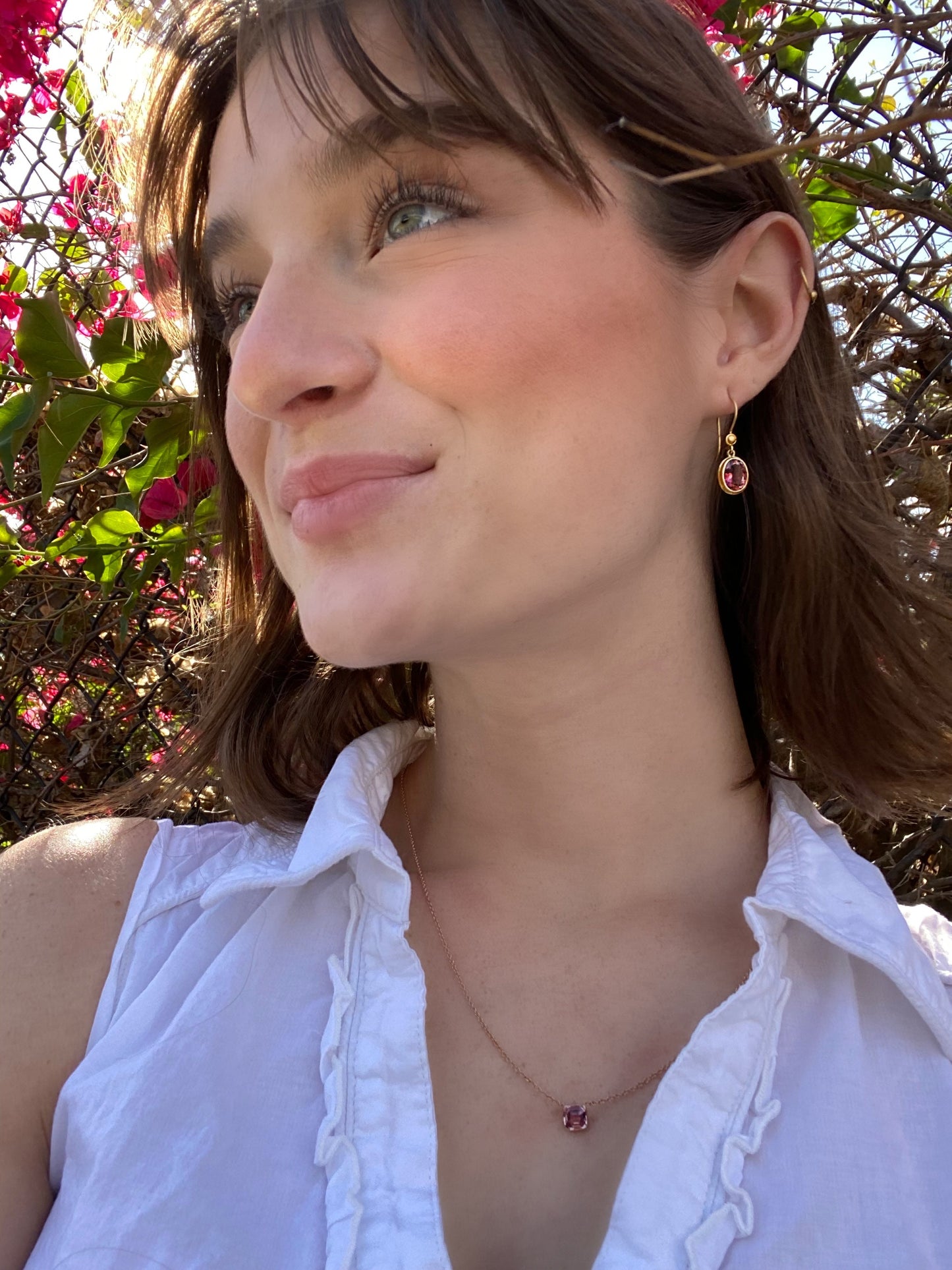 Pink Tourmaline Drop Earrings in 18ky by Steven Battelle