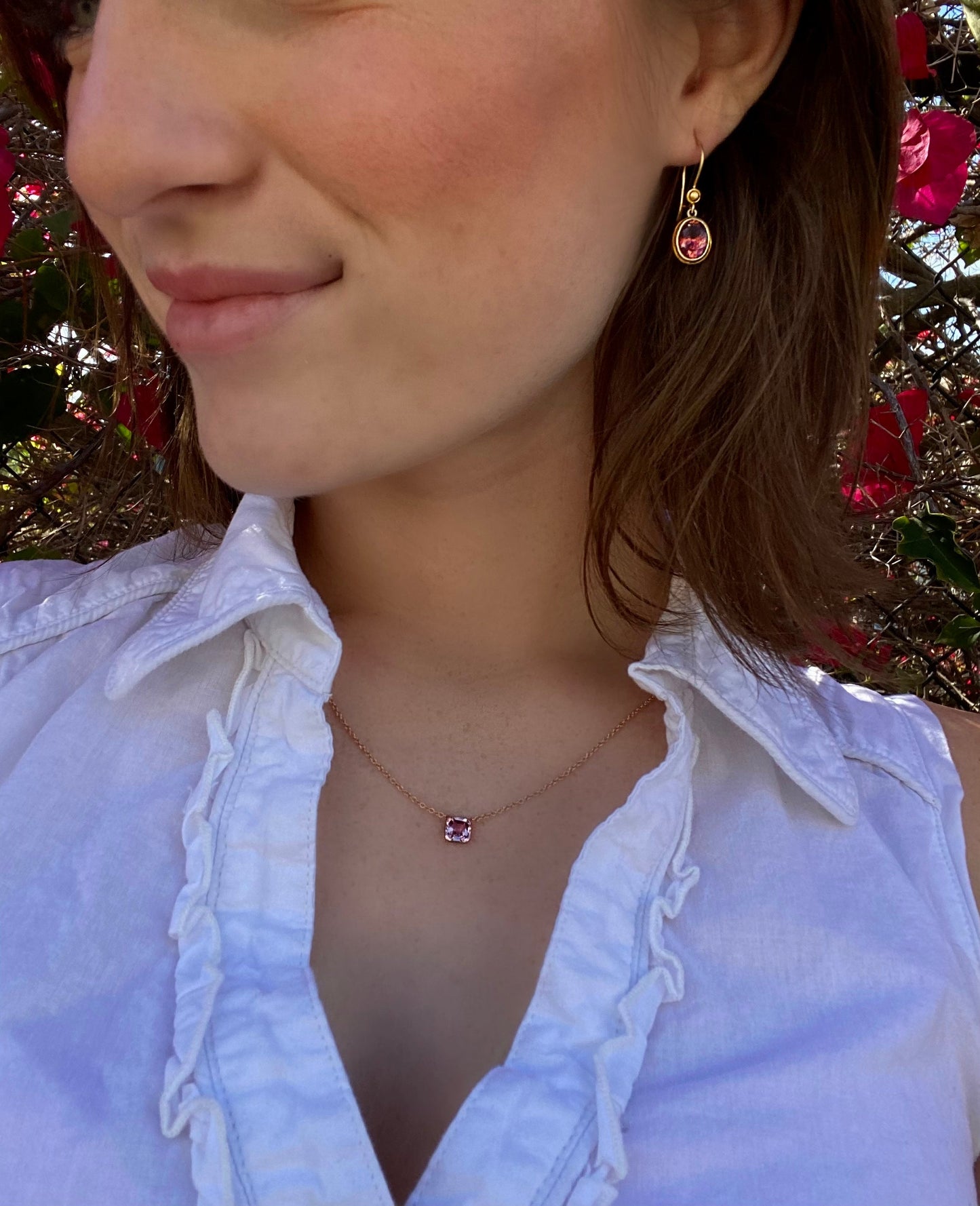Pink Tourmaline Drop Earrings in 18ky by Steven Battelle