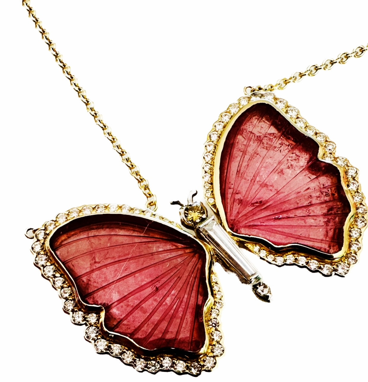 Diamond and tourmaline butterfly in 18ky