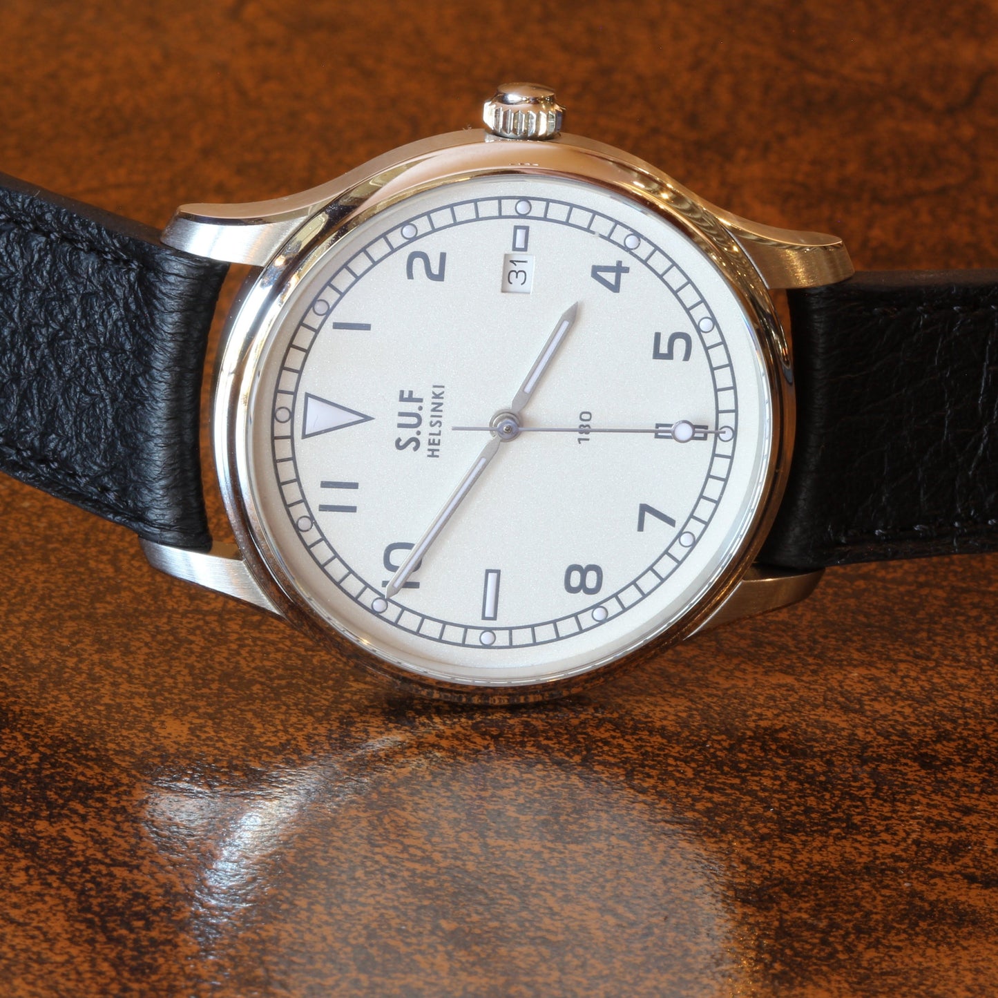 SUF Helsinki "180" F  Silver dial Ltd Edition Field watch on strap