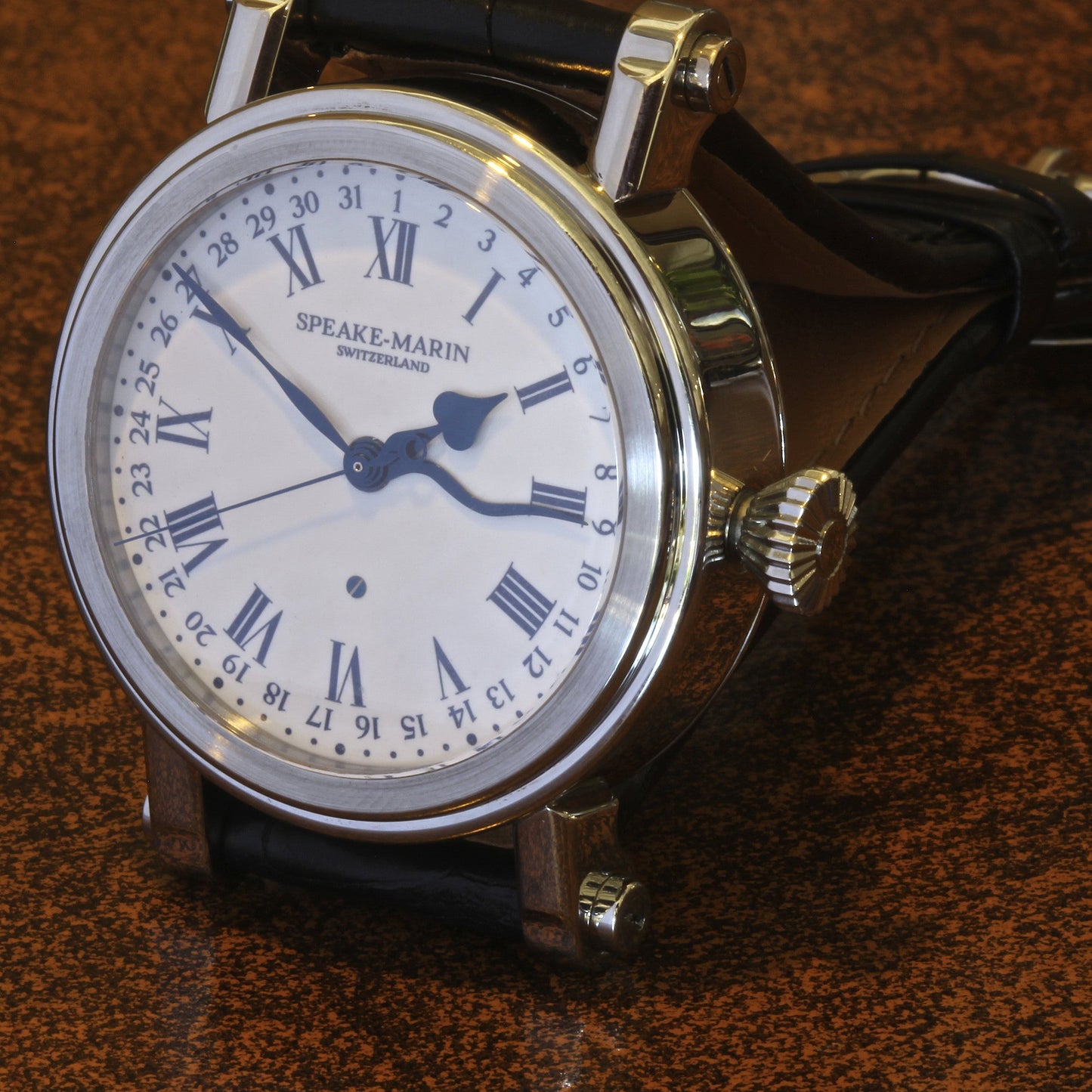 Estate very rare early Speake-Marin Serpent Calendar enamel dial 42mm watch