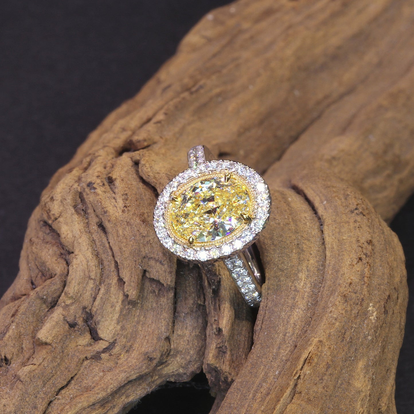Passion Collection natural yellow OV diamond and diamond ring