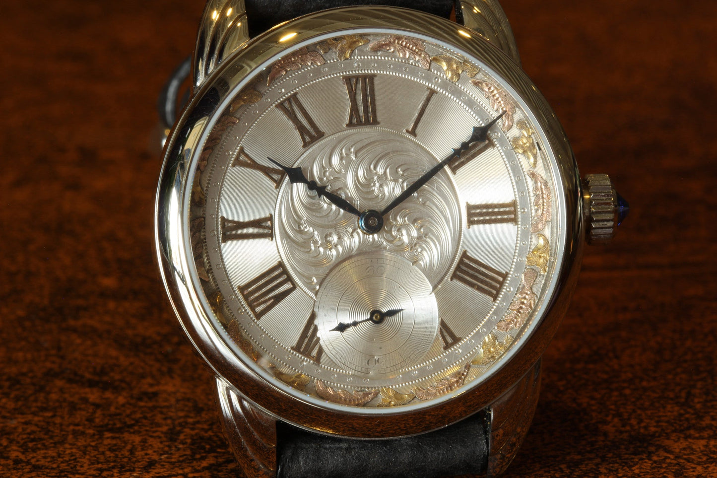 RPaige Wrocket hand engraved Silver & Gold dial watch