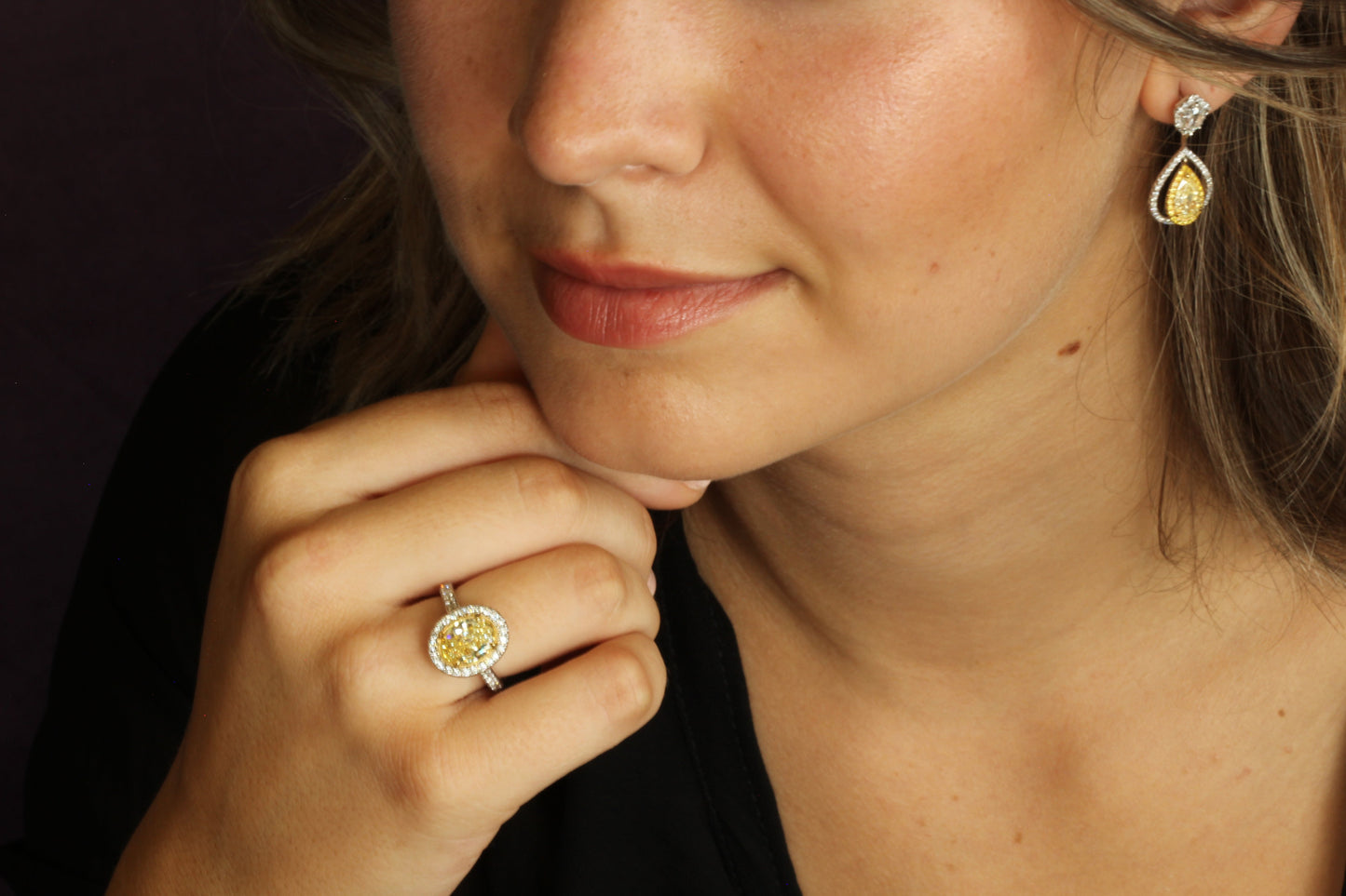 Passion Collection natural yellow OV diamond and diamond ring