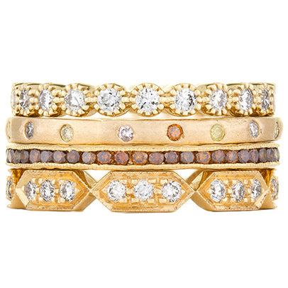 Sethi Couture Golden Treasure Diamond Stack Ring Set