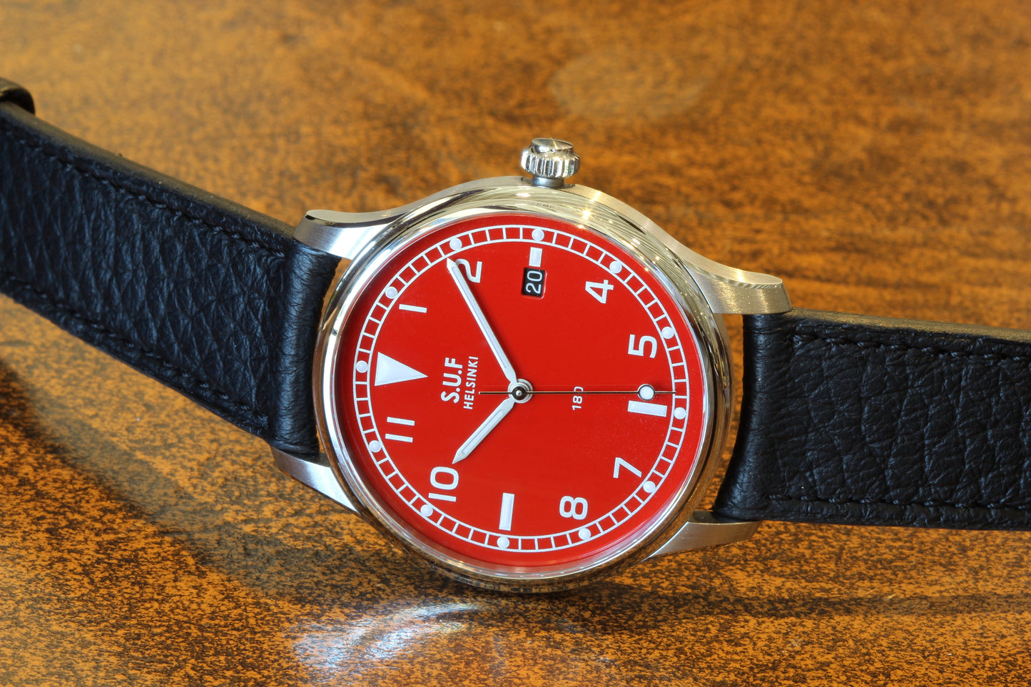 SUF Helsinki "180" C 38.7mm Red dial Ltd Edition Field watch on strap