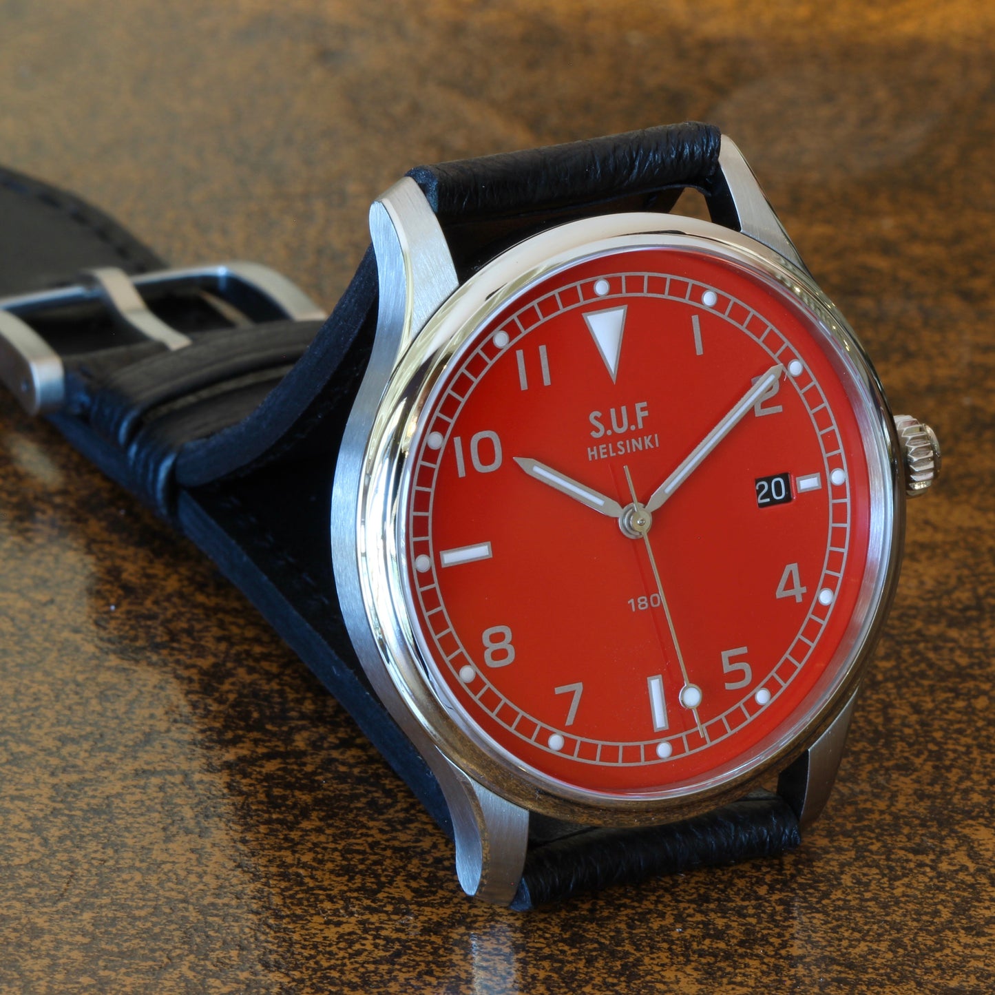 SUF Helsinki "180" C 38.7mm Red dial Ltd Edition Field watch on strap