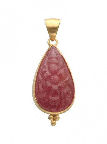 Steven Battelle Carved Ruby Drop Pendant Necklace