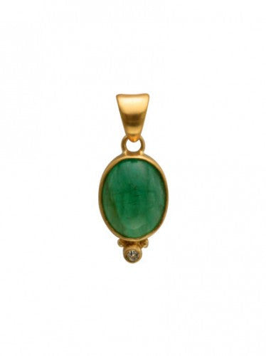 Steven Battelle Oval Emerald and Diamond Pendant Necklace