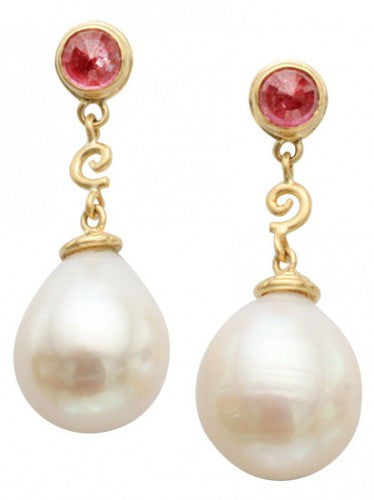 Steven Battelle Pearl Dangle Ruby Earrings
