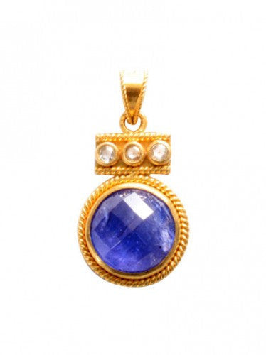 Steven Battelle Diamond and Tanzanite Bead Pendant Necklace