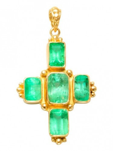 Steven Battelle Emerald Cross Pendant Necklace