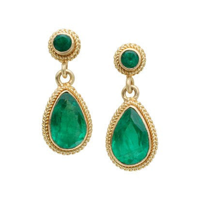 Steven Battelle Double Braid Emerald Dangle Earrings